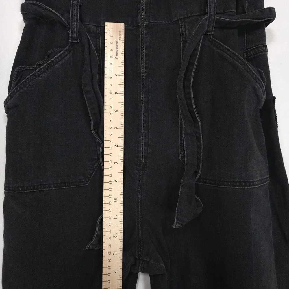 PAIGE Denim Jumpsuit Black‎ Sleeveless Zip Belted Cotton Stretch Size 8